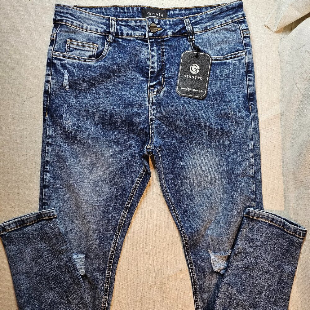 Gingtto Men's Skinny Fit Distressed Jeans - Size 34